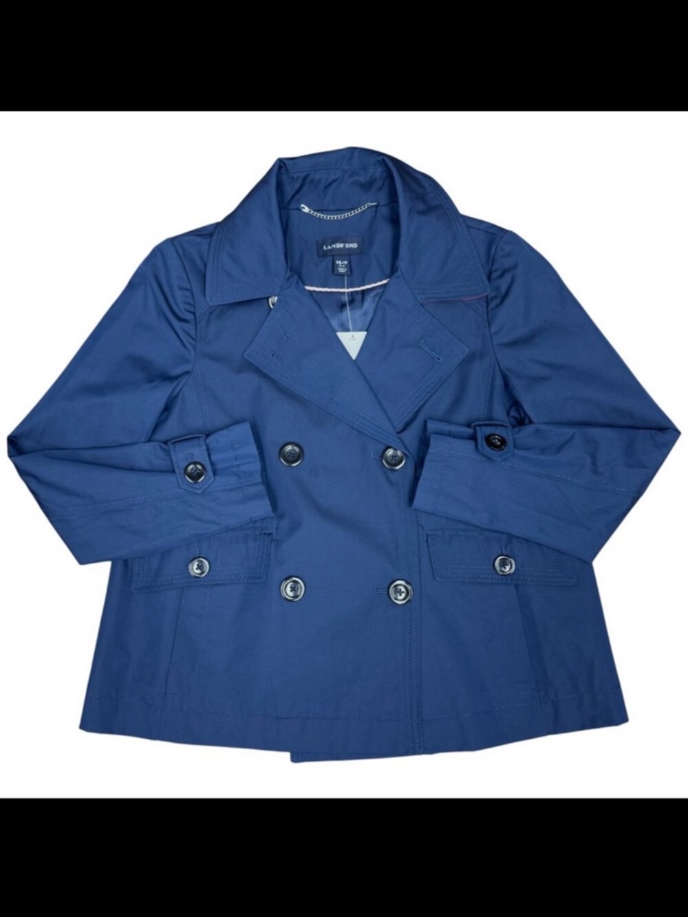 LANDS' END Women’s NEW Short Peacoat Trench Jacket Navy | Size 2-4